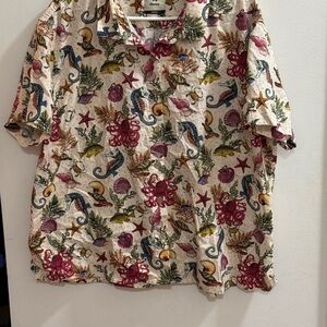 Yiume Womens XXXXL Button Down Shirt Nautical Ocean Sea Life Print Short Sleeve